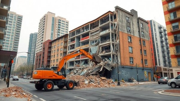 Leetsdale apartment building demolition site with machinery.