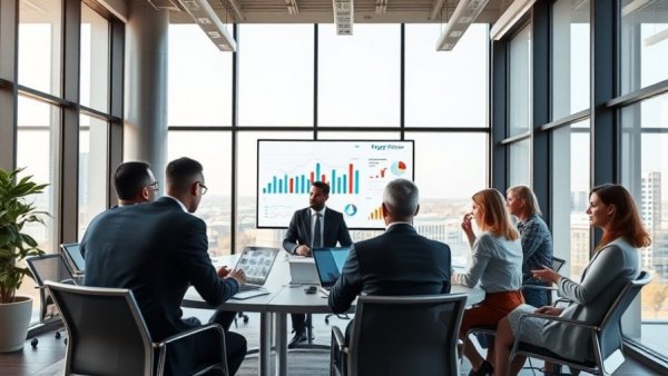 Business professionals in a meeting discussing financial advice.
