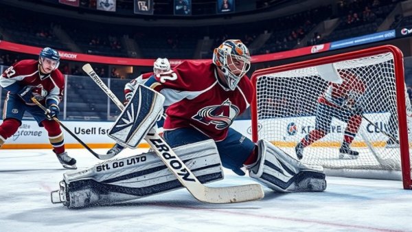 Goalie saves puck during intense Montreal Victoire PWHL game.