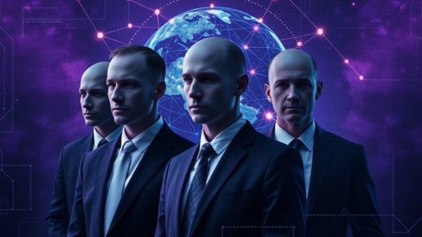 Collage symbolizing AI management in tech companies