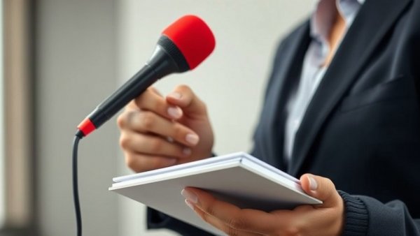 Reporter holding red microphone and notepad, capturing Denver health news.