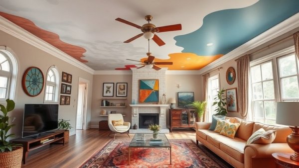 Eclectic living room designs with painted ceiling ideas.