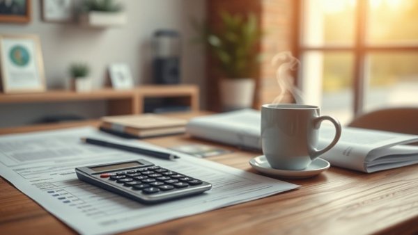Workspace with documents showing current mortgage rates.