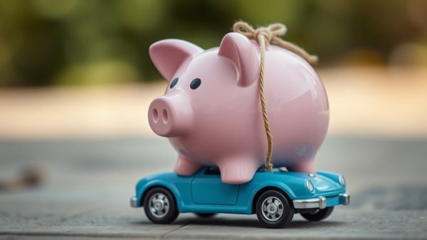 Whimsical piggy bank on toy car symbolizing finance tips Vancouver.
