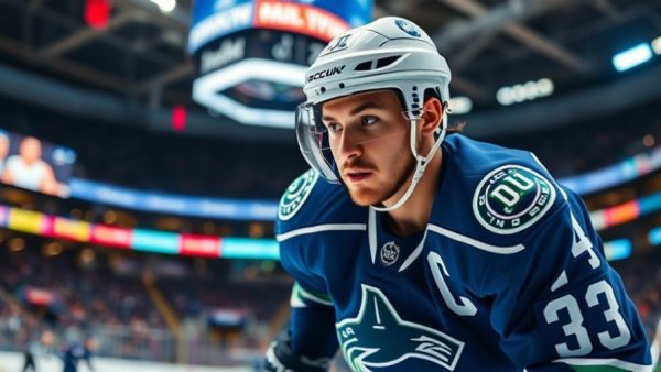 Vancouver Canucks player focused during a hockey game.