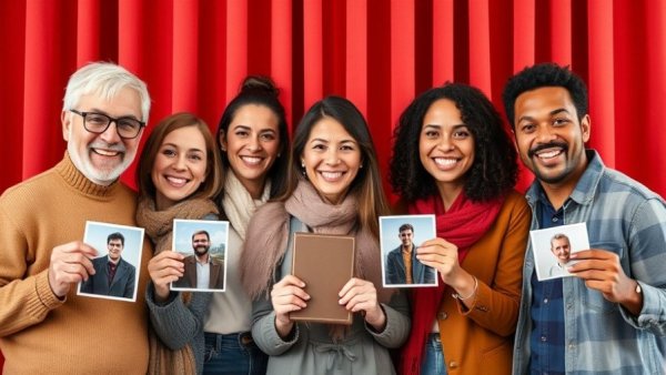 Group of friends smiling with photos at Denver Fashion Week Mental Health event.