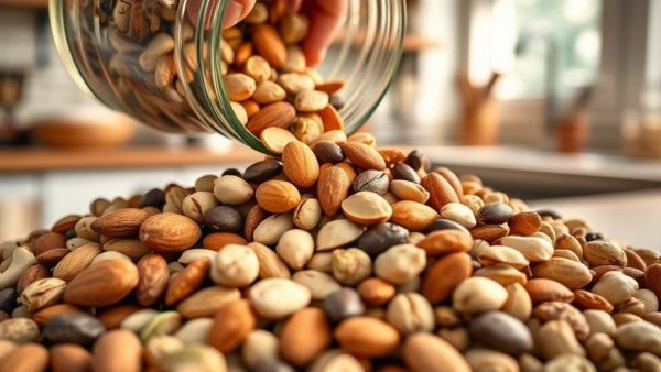 Assorted healthiest nuts in a jar being poured.