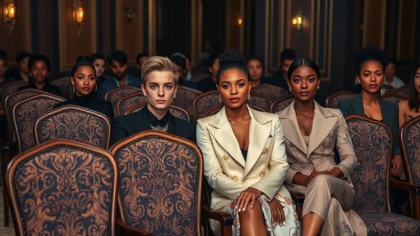 Fashionable individuals in a stylish setting, Denver Fashion Week.