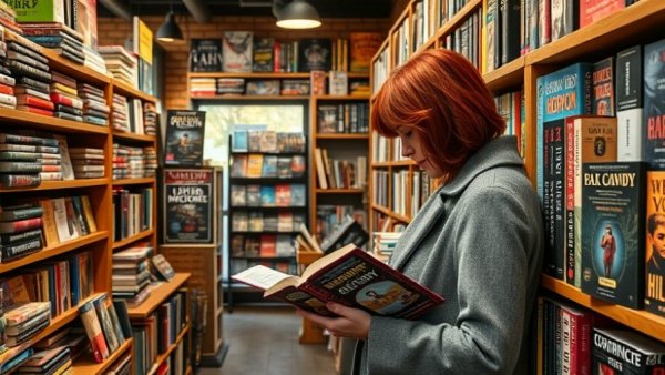 Independent Bookstore Day Denver scene with woman browsing books.