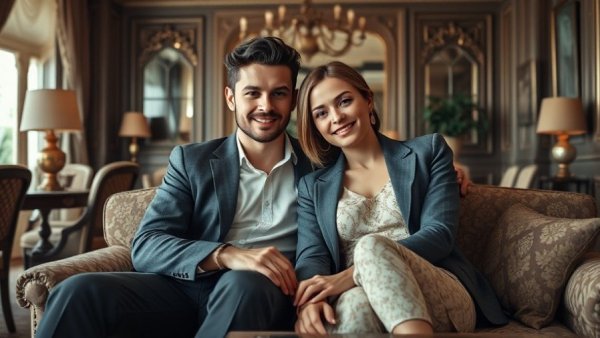 Stylish young couple in chic Denver interior, highlighting entertainment in Denver.