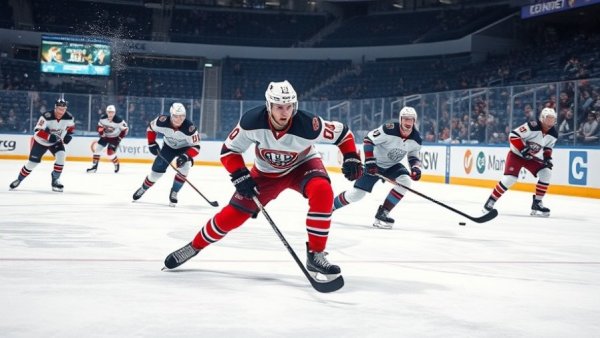Esso Cup Final intense hockey action on ice rink