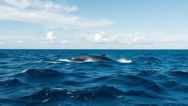 Gray whale surfacing in vast ocean, highlighting climate change impacts on gray whales.