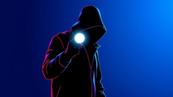 Silhouette with colorful lines holding a flashlight, digital art.