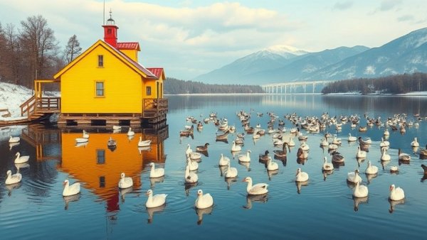 Denver news: geese at City Park's lake with boathouse.
