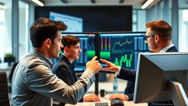 Professionals using a Bloomberg Terminal for financial analysis.