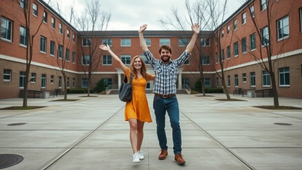 Joyful couple at Harvey Park Farmers Market Denver in school courtyard