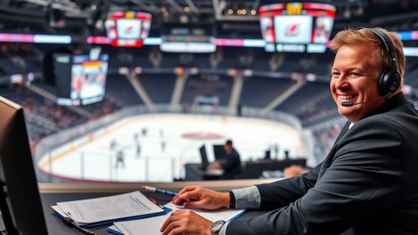 Vancouver Canucks broadcasters in commentary booth.