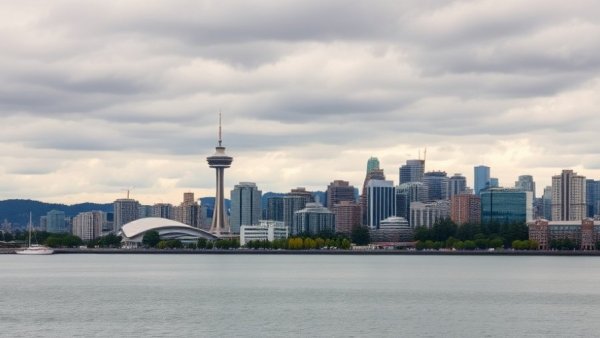 Vancouver BC events: skyline and lush greenery, cloudy sky.