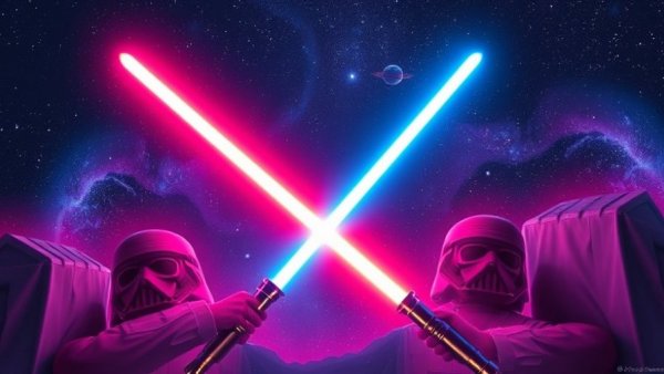 Stylized lightsabers crossing on Star Wars Day background