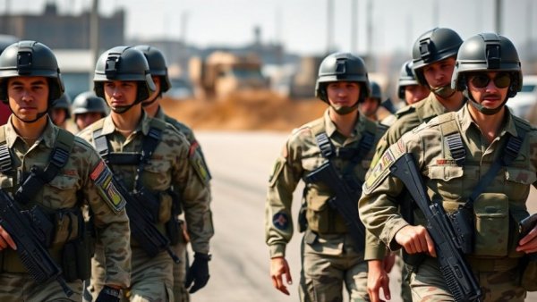 US troop withdrawal from Germany involves soldiers walking with gear.