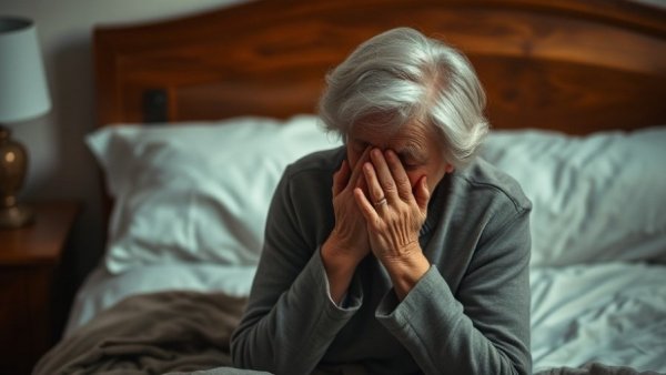 Elderly woman in distress inside a bedroom setting, denver health news.
