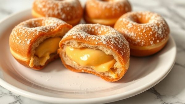Sugary cream-filled doughnuts recipe displayed on plate