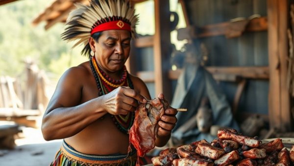 Cultural experiences centre Doig River First Nation, meat preparation demonstration.