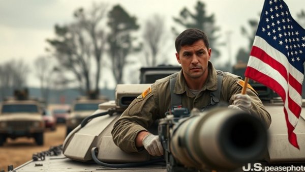 US soldier on tank with flag, depicting troop withdrawal from Germany.