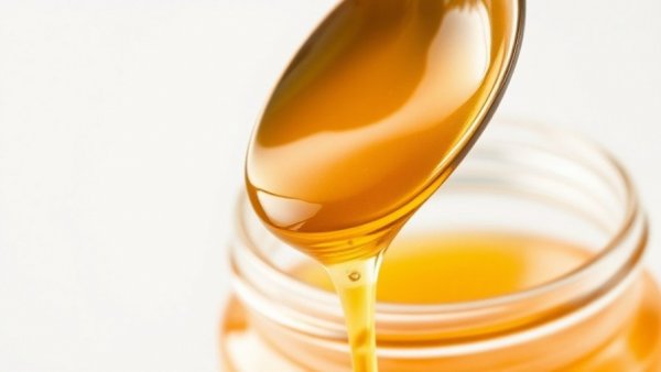 Spoon with honey dripping into jar, emphasizing honey for weight loss.