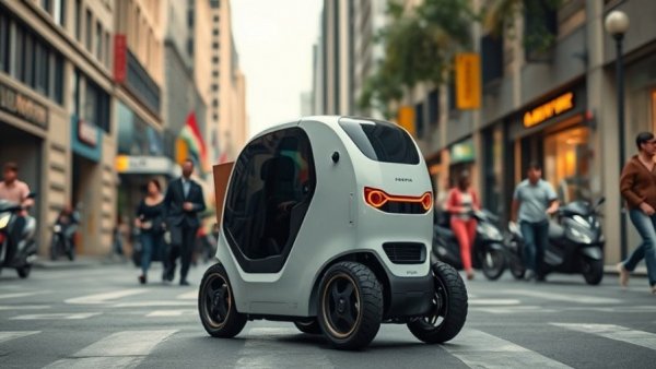 Modern delivery robot in Vancouver streets, showcasing urban tech.