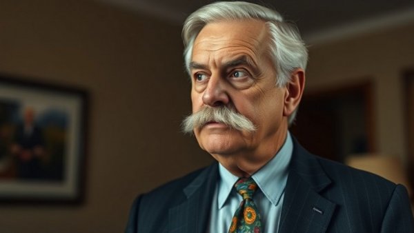Elderly man in a suit with a colorful tie, photorealistic style.