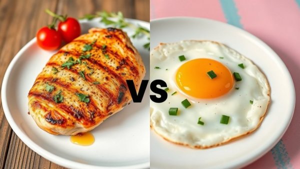 Chicken vs Eggs for Weight Loss: grilled chicken and fried egg comparison.