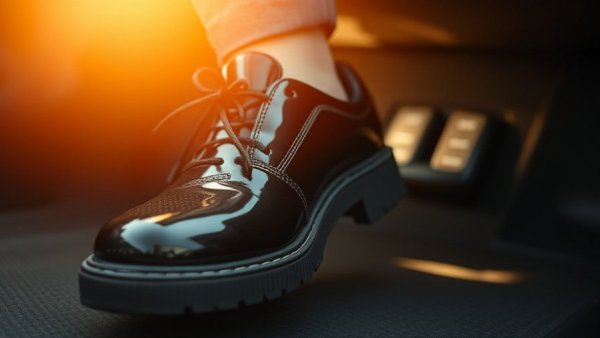 Foot pressing car brake pedal with warm light, illustrating moisture-related brake noise.