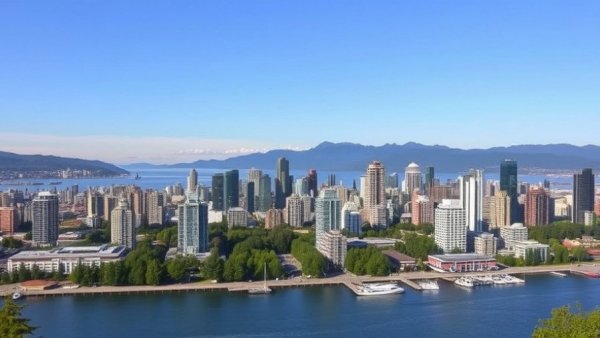 Scenic daytime view of Vancouver BC skyline with mountains