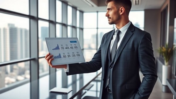 Professional presenting mortgage data in modern office