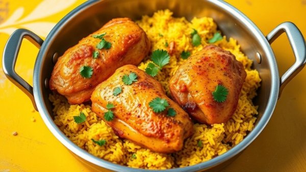 One-Pan Chicken and Rice Recipe: Delicious turmeric-infused dish.