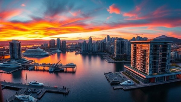 Coal Harbour condo market view at sunset.