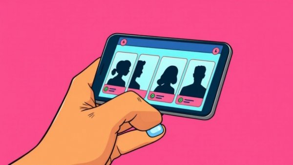 Bumble dating app changes illustration with checkmarked profiles.