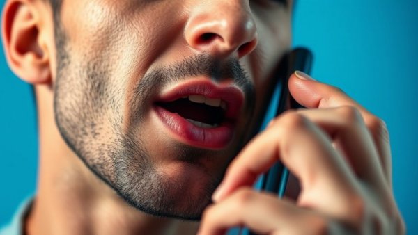 Artistic depiction of a person using voice control on a phone