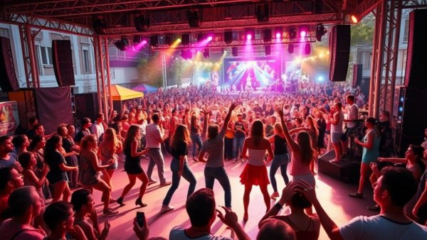Energetic Punjabi music festival with dancers and crowd enjoying vibrant atmosphere.