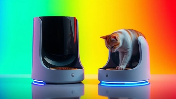 Modern automatic cat feeders showcasing advanced technology.