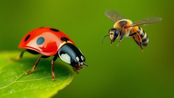 Insect knowledge quiz image with ladybug and bee.