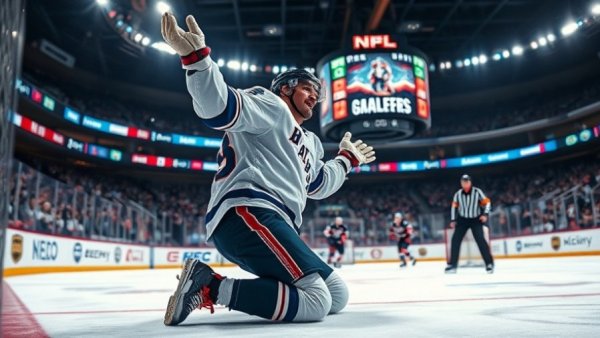 Vancouver NHL player celebrating goal on the ice.