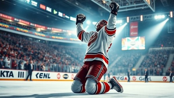 Ice hockey player celebration at Vancouver NHL Draft 2026.