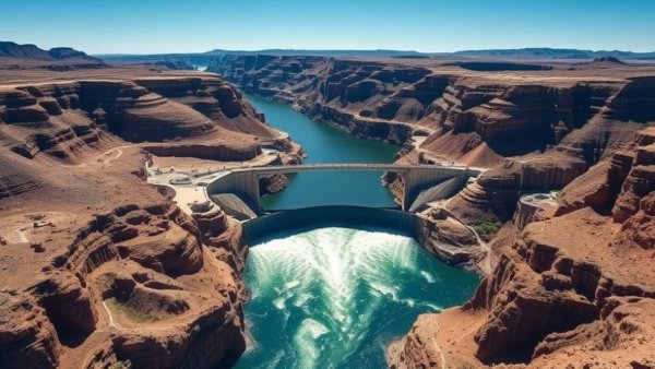 Aerial view of Colorado River dam showcasing water management.