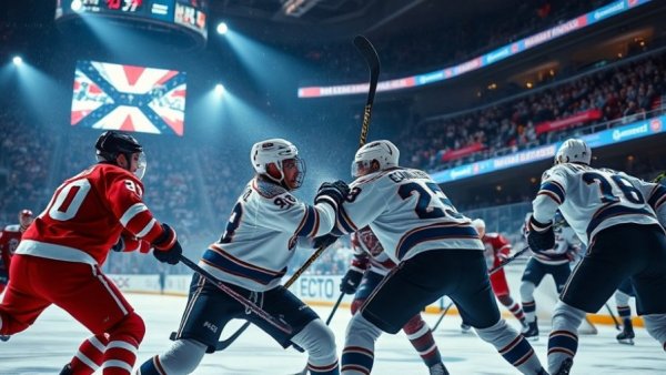Vancouver Canucks player in intense hockey match action