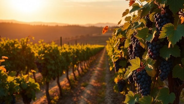 Vibrant vineyard with ripe grapes in British Columbia wine region.