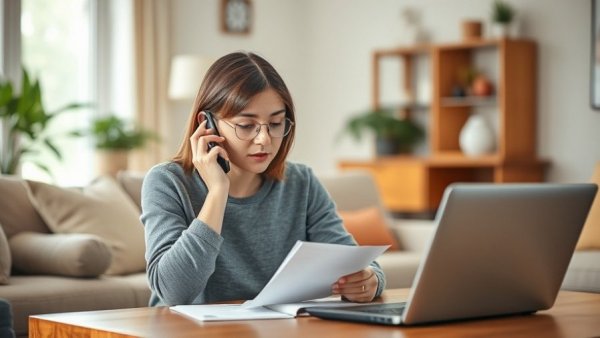Young woman learning finance tips in Vancouver with phone and laptop.