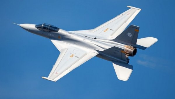 US fighter jet flying against clear blue sky.