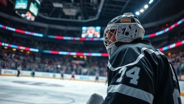 Hockey goalie ready during PWHL MVP Race action.
